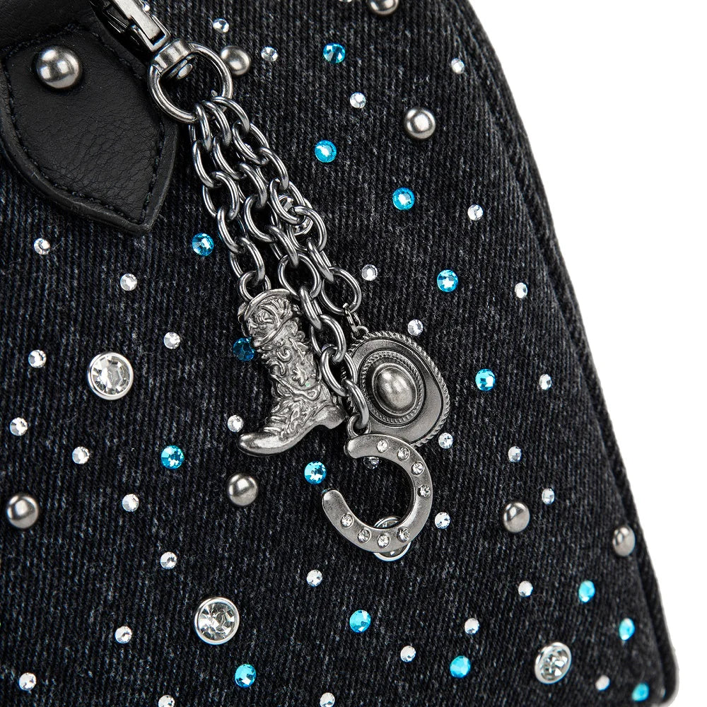 Western-inspired Wrangler barrel bag with detachable metal charm BLACK