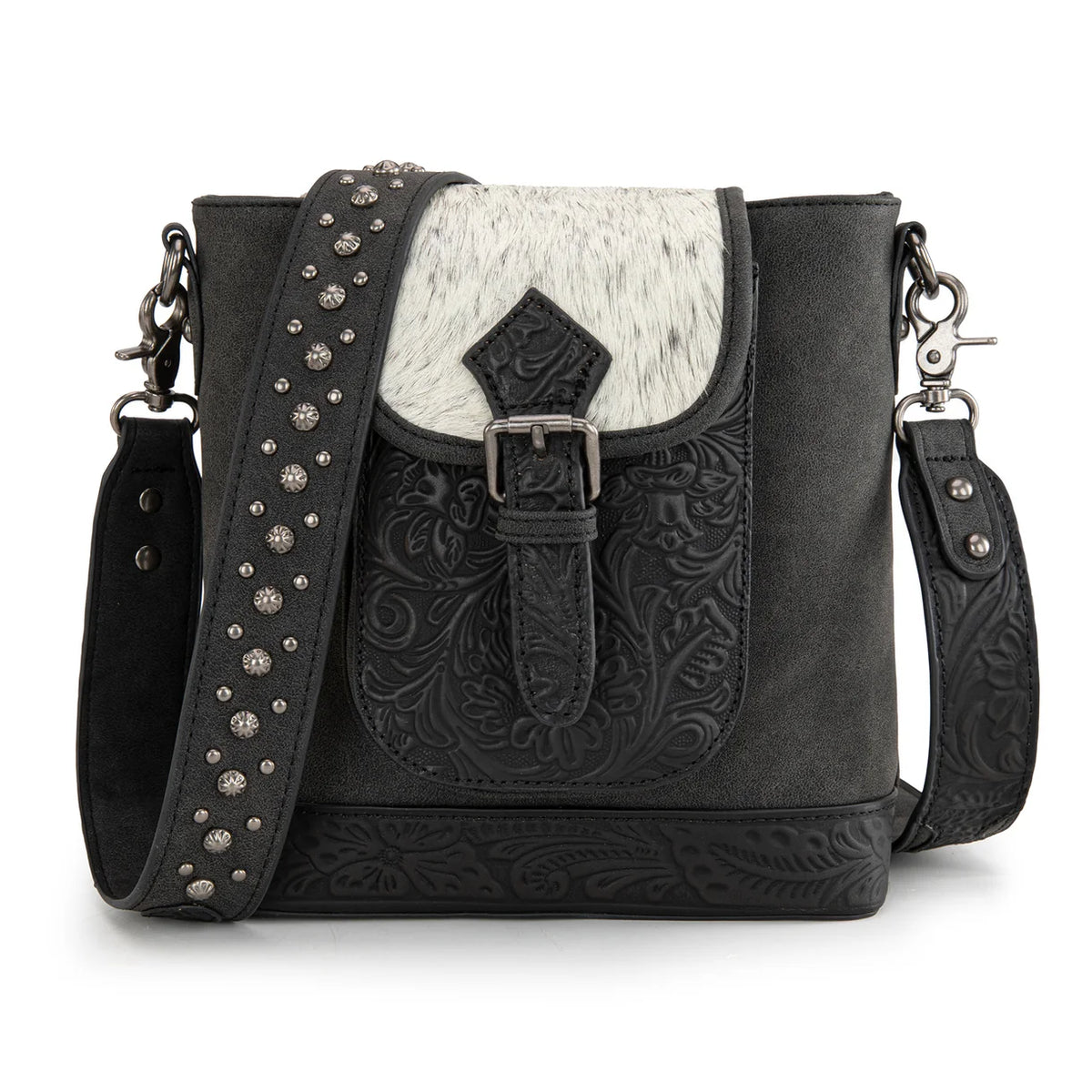 Trinity Creek Wildflower genuine hair-on cowhide crossbody purse black