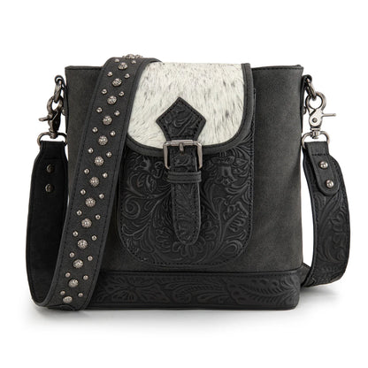 Trinity Creek Wildflower genuine hair-on cowhide crossbody purse black