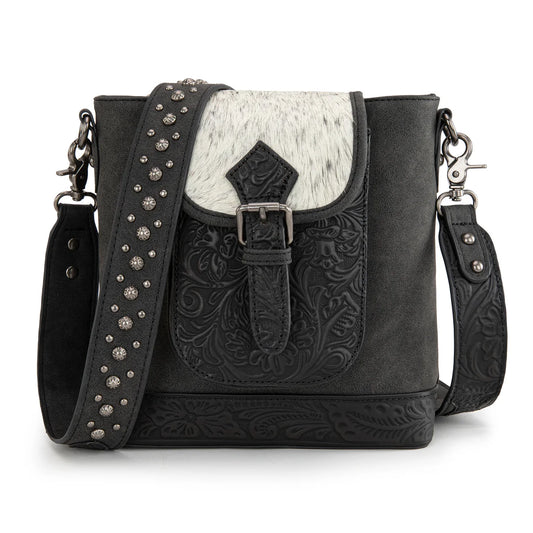 Trinity Creek Wildflower genuine hair-on cowhide crossbody purse black