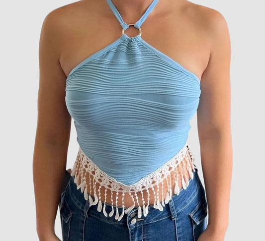Wavy Blue Halter Top ~ Women's Sizes Medium and Extra Large