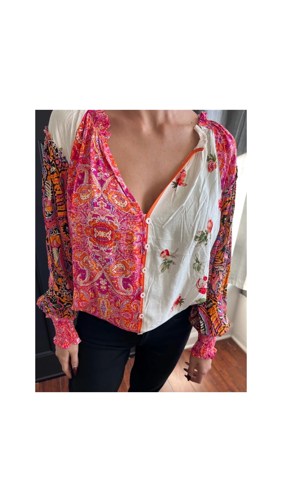 Patchwork Floral Peasant Top