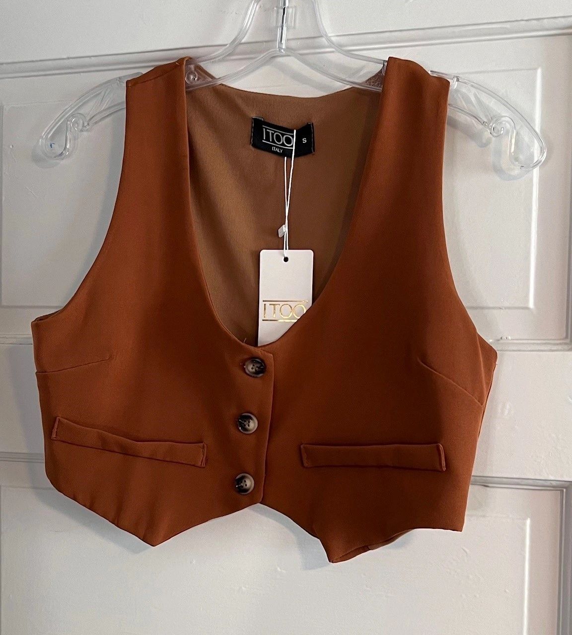 The Eileen Brown Cropped Button Down Brown Vest