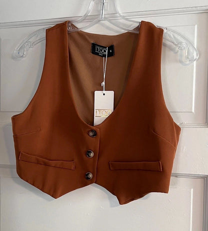 The Eileen Brown Cropped Button Down Brown Vest by ITOO