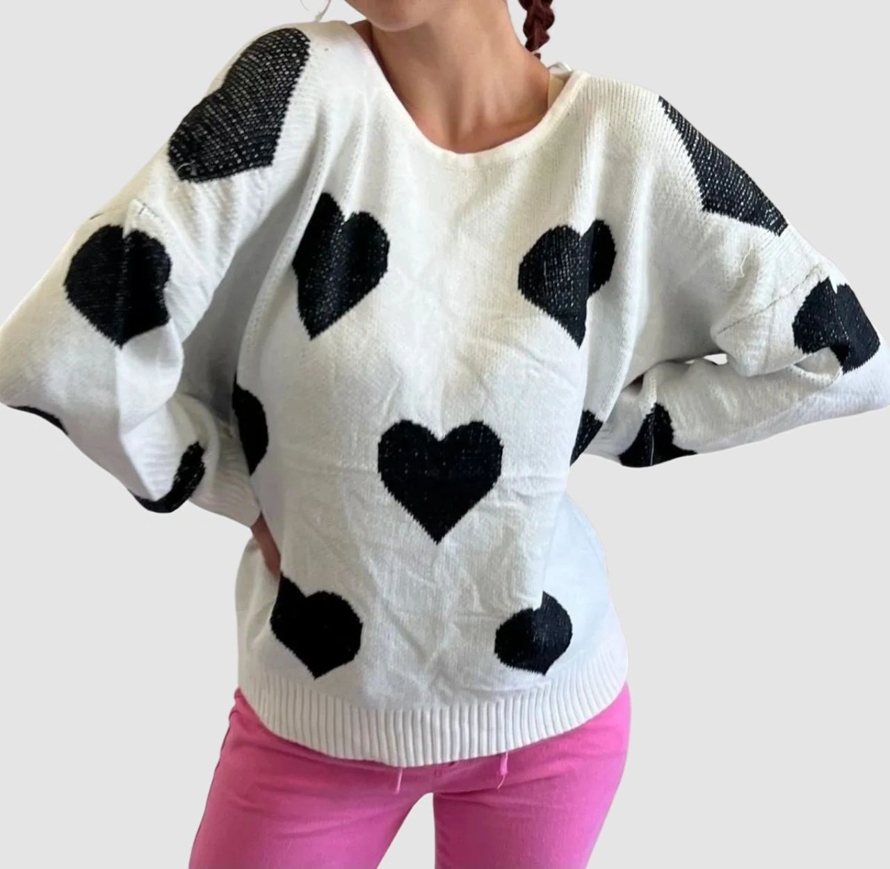 The Sweetheart Sweater ~ Keyhole Back & Black Hearts