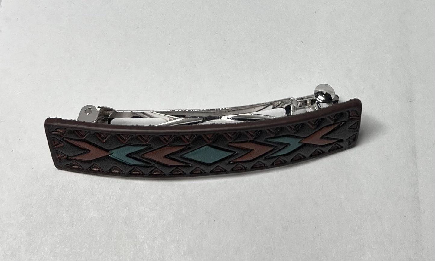 Southwestern Geometric Genuine Leather Hair Barrette