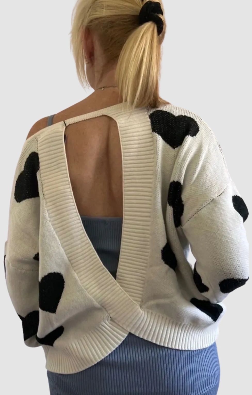 The Sweetheart Sweater ~ Keyhole Back & Black Hearts