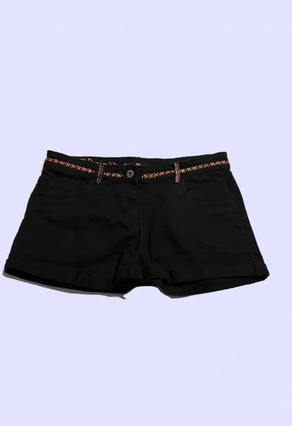 Steer Clear Black with Hand-Bleached Orange Longhorn Design - H&M low rise Jean Short ~ Size 8