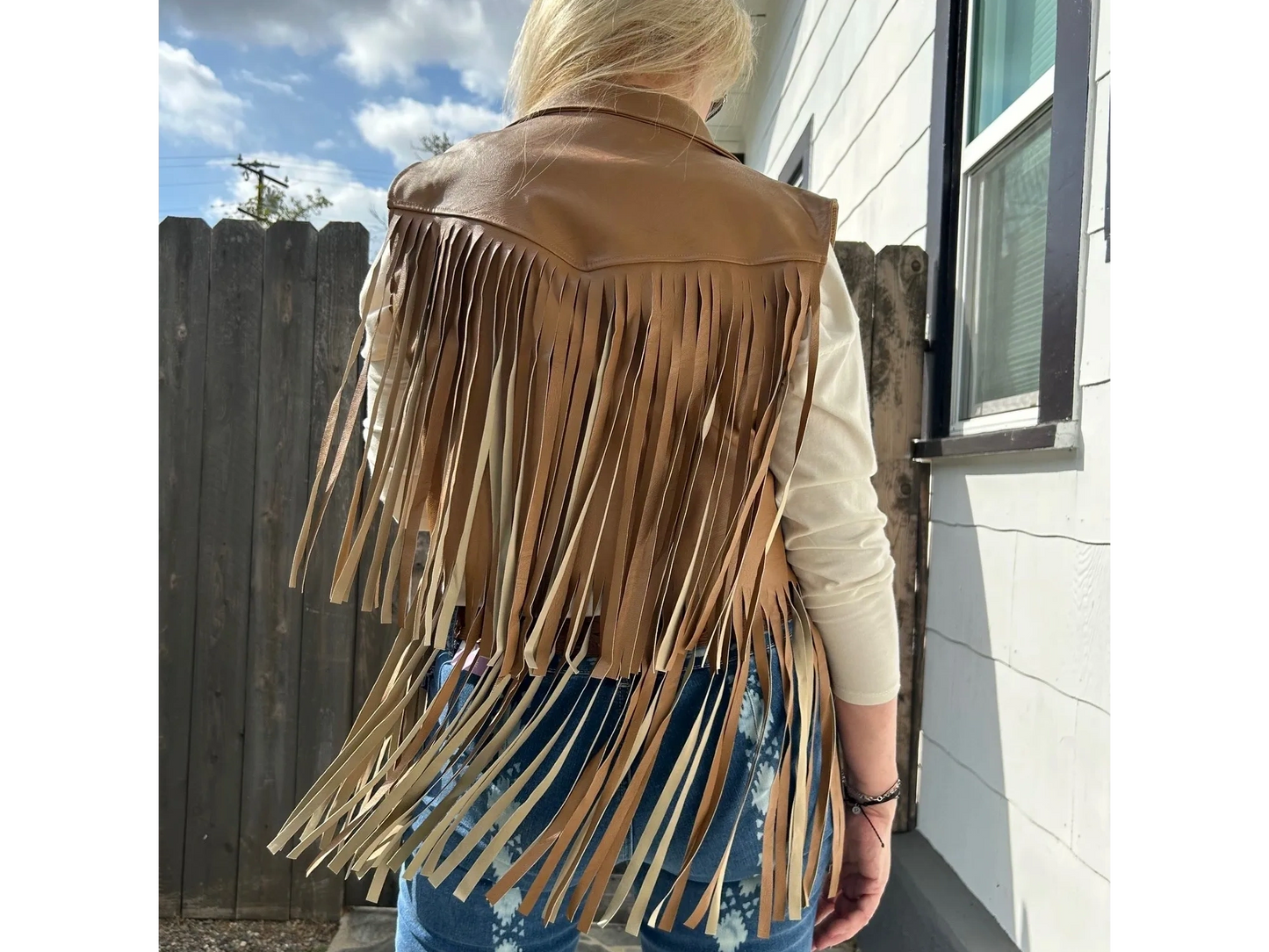 The Shae Camel Short Fringe Vest - Faux Leather by ITOO