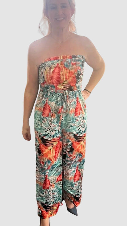 Tropical Palm Strapless Jumpsuit - NEW ITEM