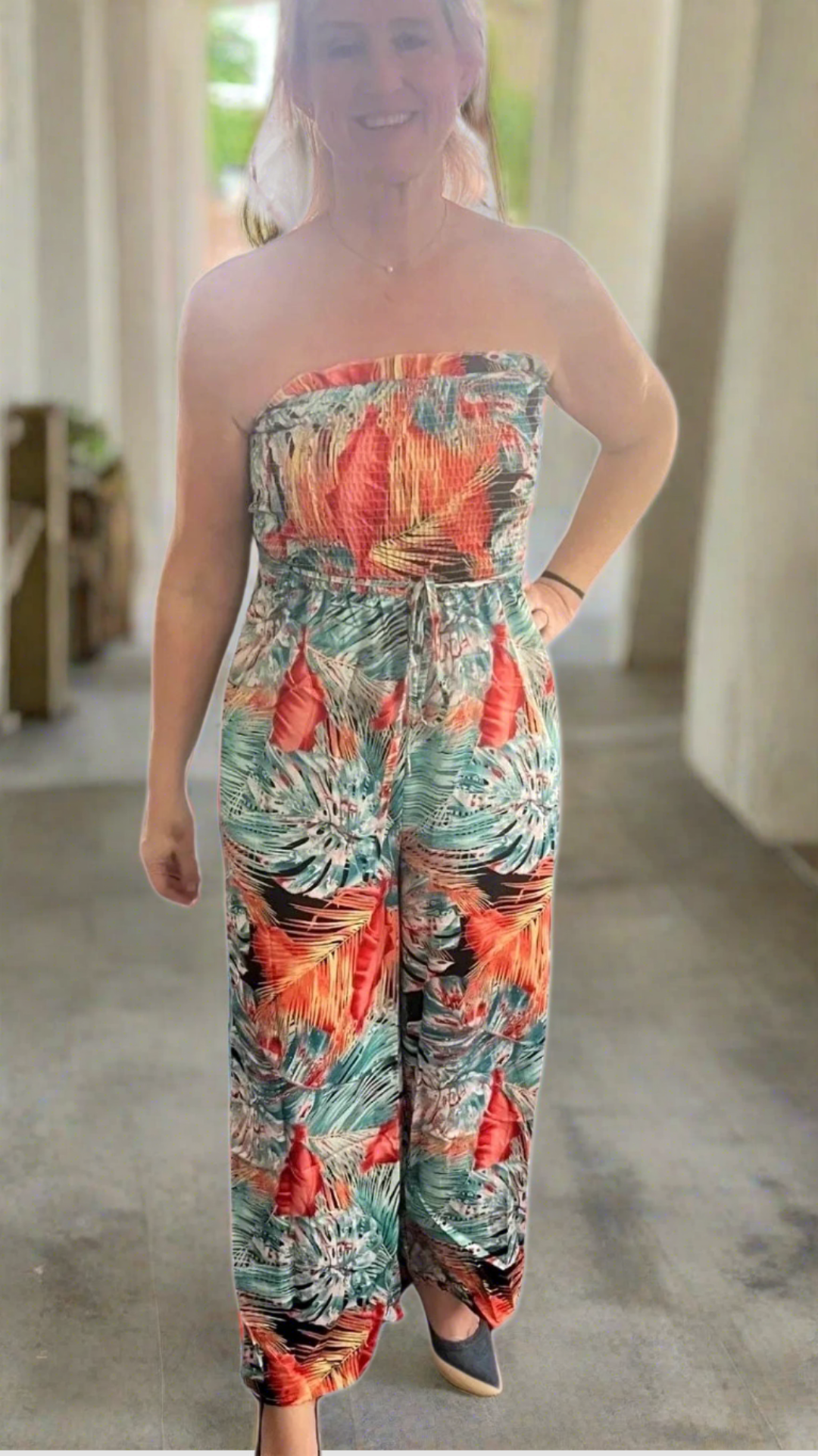 Tropical Palm Strapless Jumpsuit - NEW ITEM