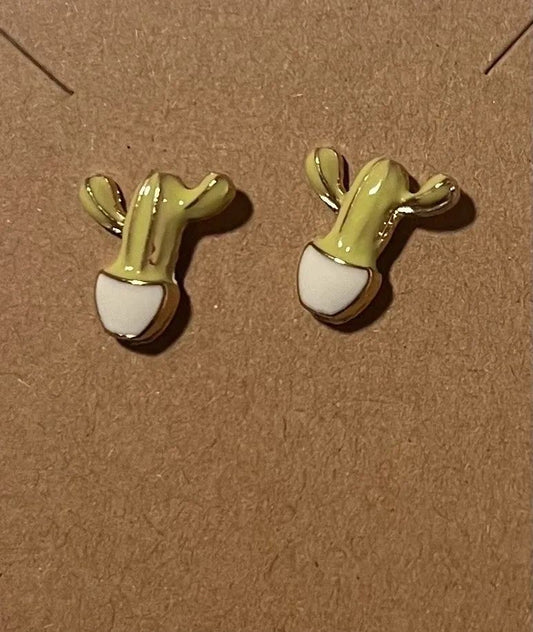 Cactus Post Earring - Lime Green with Gold Painted Highlights