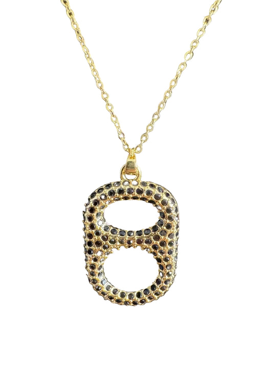 Tab~ulous Blackout Luxe Pop Tab Necklace 18K gold with all black rhinestones