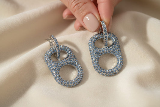 Luxe Cornflower Blue Rhinestones Pop Tab Earrings by Tab~ulous™