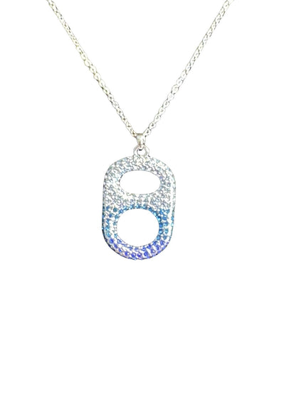 Coastal Wave Tab~ulous™ Blue Ombre Floating Poptab Necklace with navy turquoise light blue rhinestones in palladium silver