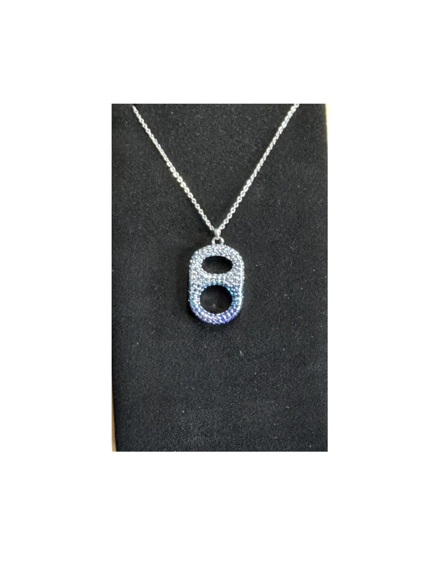 Coastal Wave Tab~ulous™ Blue Ombre Floating Poptab Necklace with navy turquoise light blue rhinestones in palladium silver