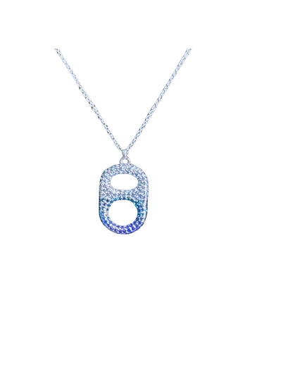 Coastal Wave Tab~ulous™ Blue Ombre Floating Poptab Necklace with navy turquoise light blue rhinestones in palladium silver