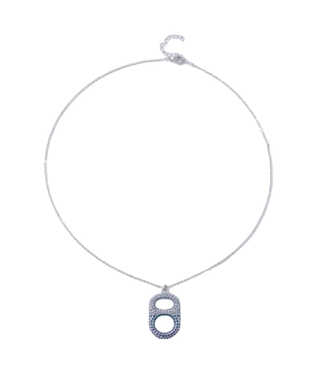 Coastal Wave Tab~ulous™ Blue Ombre Floating Poptab Necklace with navy turquoise light blue rhinestones in palladium silver