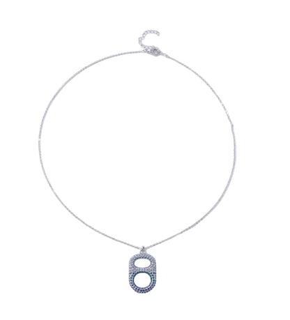 Coastal Wave Tab~ulous™ Blue Ombre Floating Poptab Necklace with navy turquoise light blue rhinestones in palladium silver