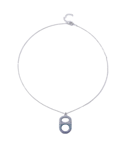 Coastal Wave Tab~ulous™ Blue Ombre Floating Poptab Necklace with navy turquoise light blue rhinestones in palladium silver