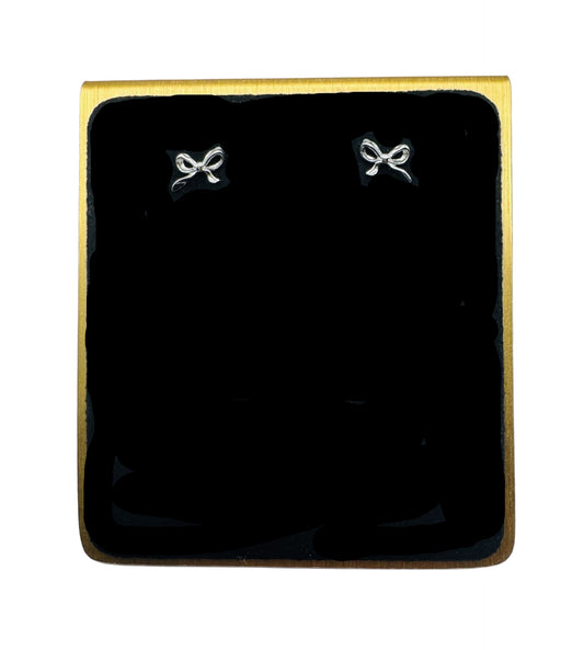 Dainty brass bow stud earrings in gold or silver with silicone backs – hypoallergenic, lightweight, and perfect for gifting