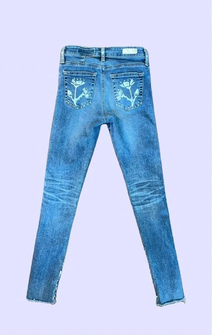 Cherry Blossom Distressed Hand Bleached Jeans