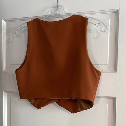 The Eileen Brown Cropped Button Down Brown Vest by ITOO