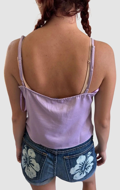 Lilac Ruched Cropped Tank with Adjustable Straps HYFVE