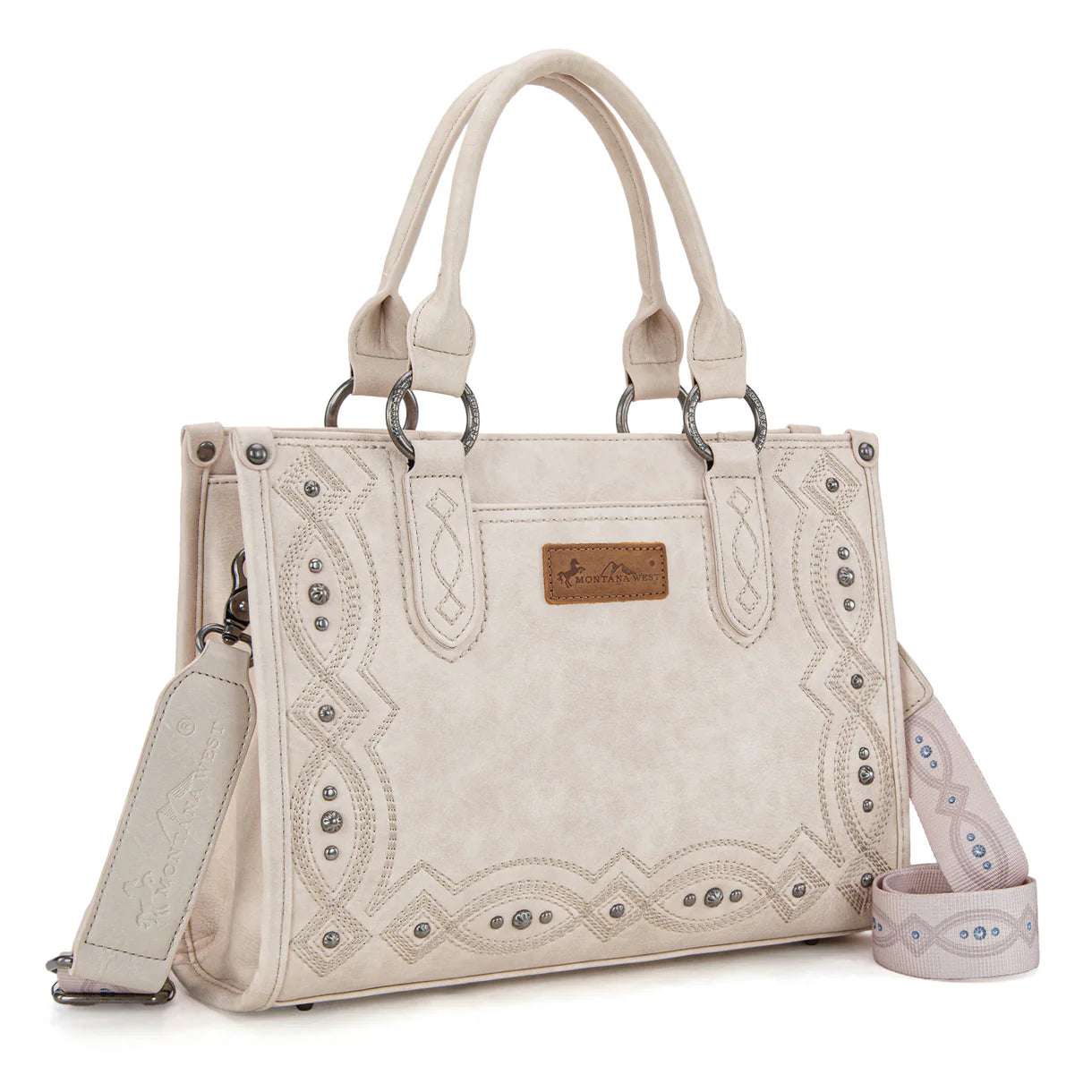 Montana West Beige Embroidered Concealed Carry Tote Front View