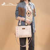 Montana West Beige Embroidered Concealed Carry Tote Front View with model