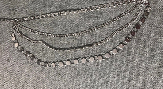 Circle Multi Layered Waist Chain Belt -Rhodium One Size
