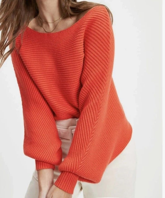 The Victoria Sweater ~ Boatneck Dolman Long Sleeve Ribbed Off the Shoulder