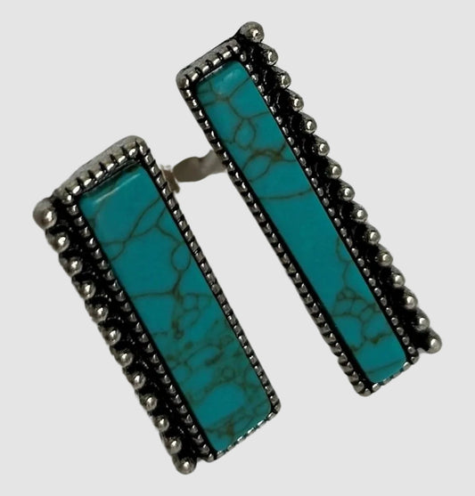 Turquoise Two Rectangle Brass Silver Adjustable Ring