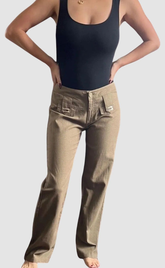 Low Rise 'Beachy 'Pants Lays like Linen in Khaki/Olive , Off White and Black~ I TOO