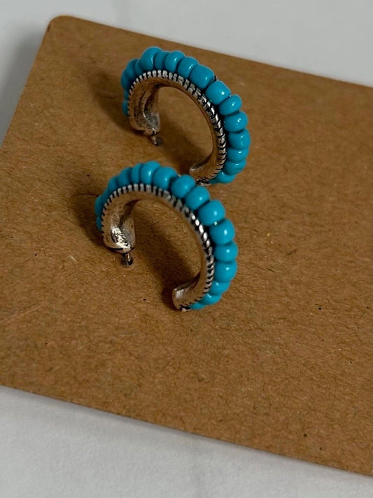Turquoise Bead & Silver Post Earrings