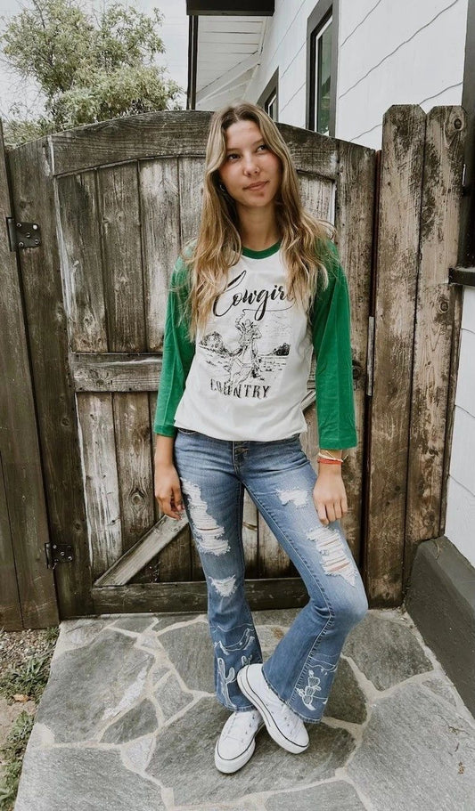 Cowgirl Country Green 3/4 Sleeve T-Shirt