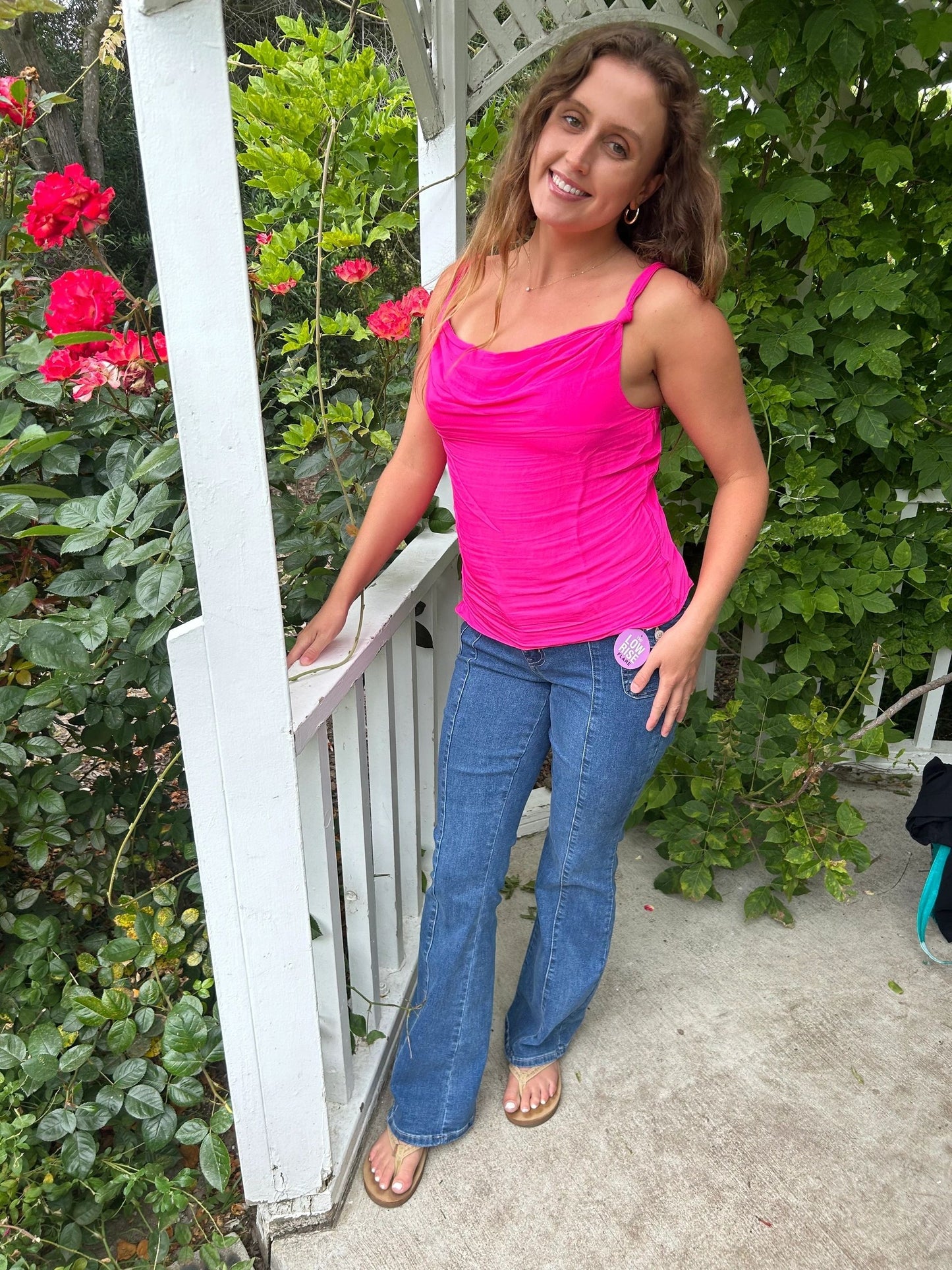 Hot Pink Luxurious Cowl Neck Knotted Tank