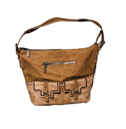Brown Croc Print Concealed Carry Whipstitch Hobo Purse