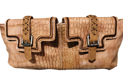Brown Croc Print Concealed Carry Whipstitch Hobo Purse Pocket detail