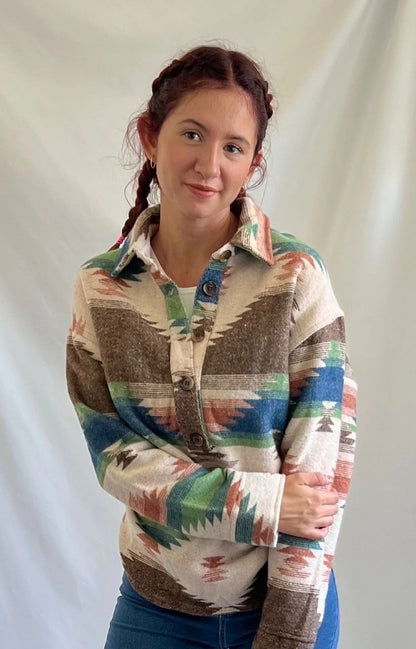 Western Pattern Pullover Collared Shirt / Sweetie Shacket