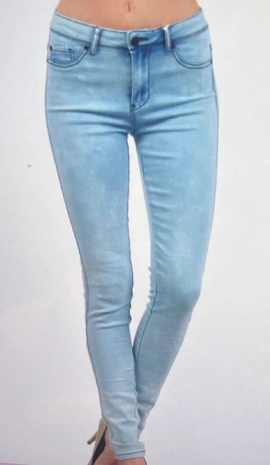 Mid-Rise Skinny Denim Jeans Tapered Light Blue Wash