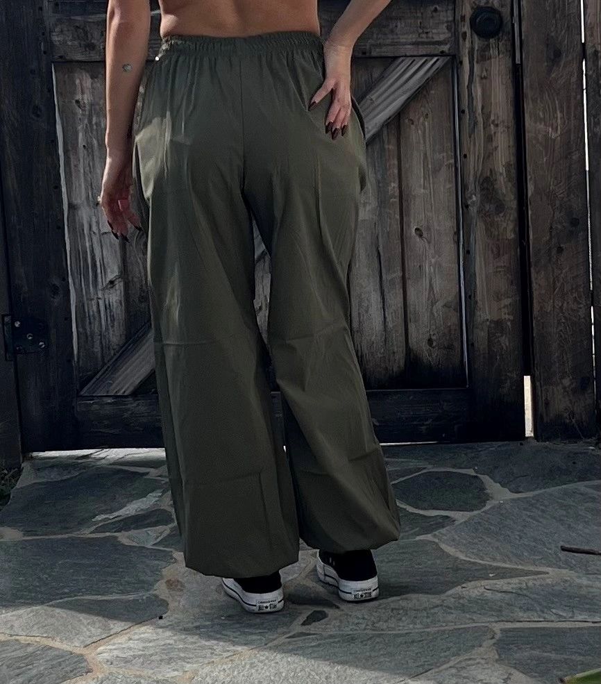 LISA LISA GREEN PARACHUTE CARGO JOGGERS WITH DRAWSTRING FEATURE & ELASTIC WAIST by I TOO