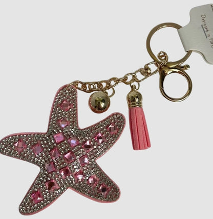 Starfish Keychain with Rhinestones in Blue and Pink