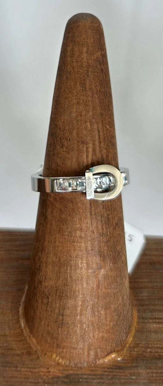 Silver Horseshoe Buckle with Rhinestone Ring