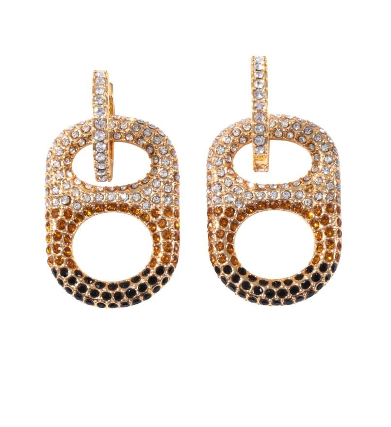 Coastal Ember Ombre Pop Tab Earrings 18K Gold Plated Brass, Black, Gold and Clear Rhinestones poptab