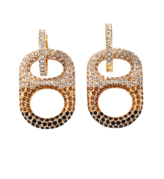 Coastal Ember Ombre Pop Tab Earrings 18K Gold Plated Brass, Black, Gold and Clear Rhinestones poptab