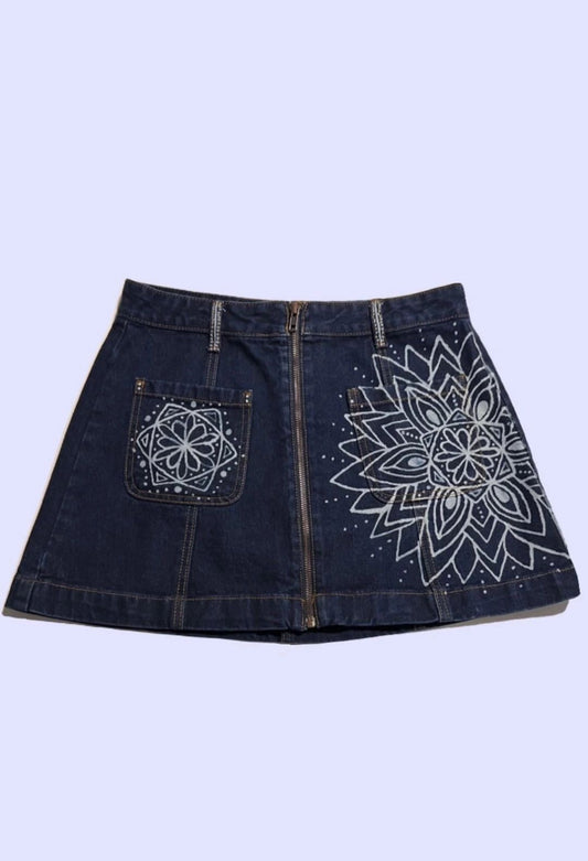 Mandala Denim Mini Skirt