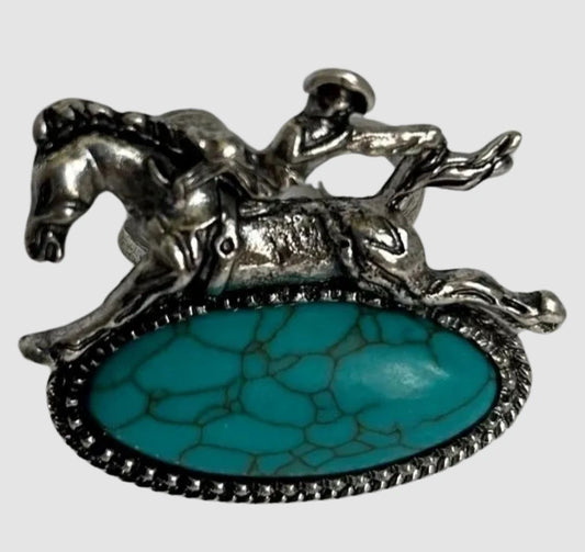 Turquoise Ring with Silver Horse and Rider