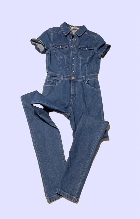 Denim Pearl Snap Jumpsuit ~ Mebon Women's Size Extra Small