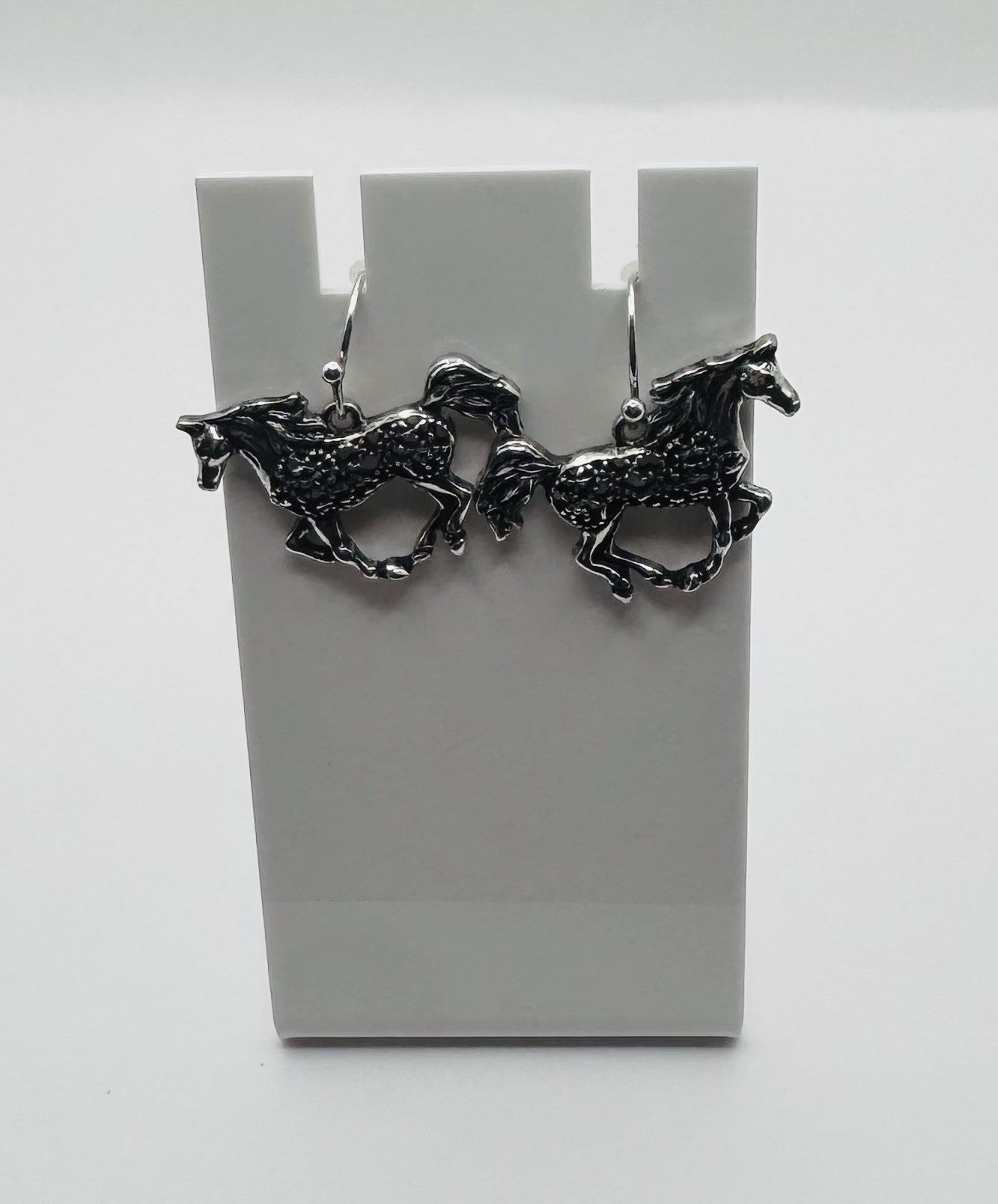 Filigree Metal Horse Dangle Earrings Hanging with Stopper Trotting